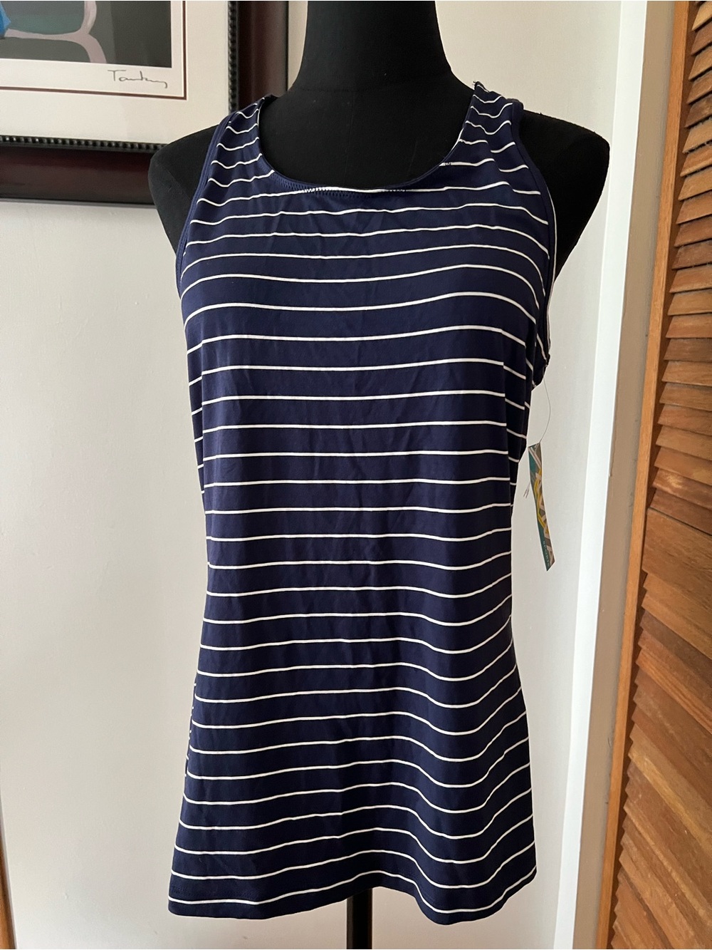 Navy and White Striped Racerback Tank Top